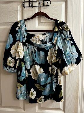 LOFT~FLORAL~SQUARE NECK~ASYMMETRICAL~LG